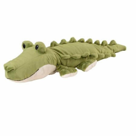 Värmande gosedjur föreställande en krokodil med lavendeldoft