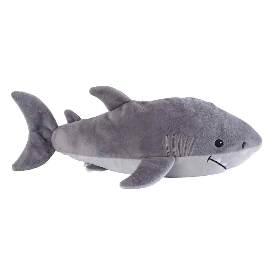 Värmande gosedjur föreställande en haj med lavendeldoft