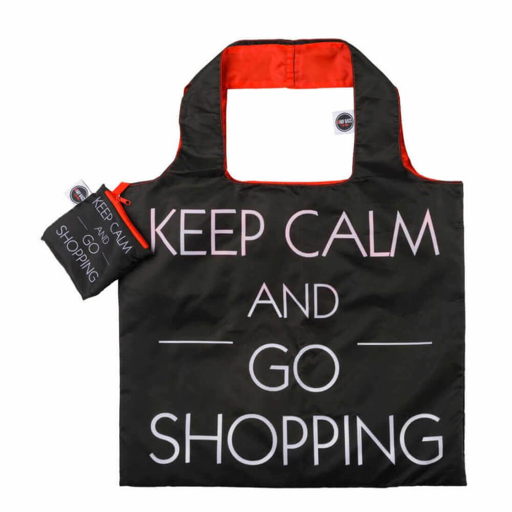 Shoppingkasse med texten Keep Calm and Go Shopping ingraverat - ihopvikbar