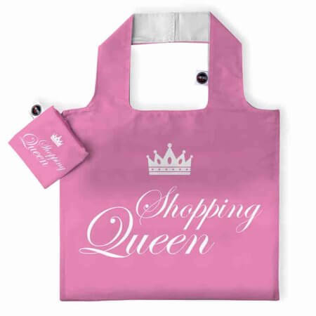 Shoppingkasse i rosa nyans med texten Shopping Queen ingraverat
