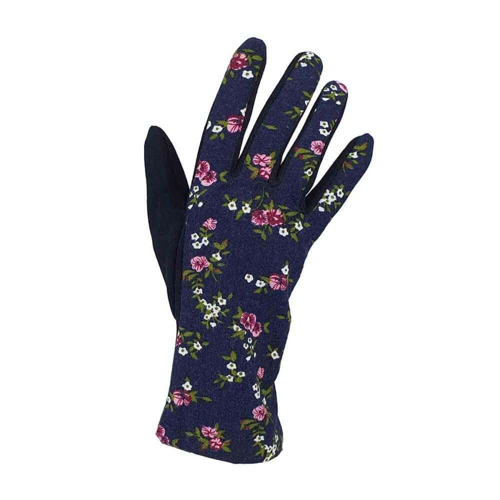 Handskar i marinblå nyans med blomstermönster