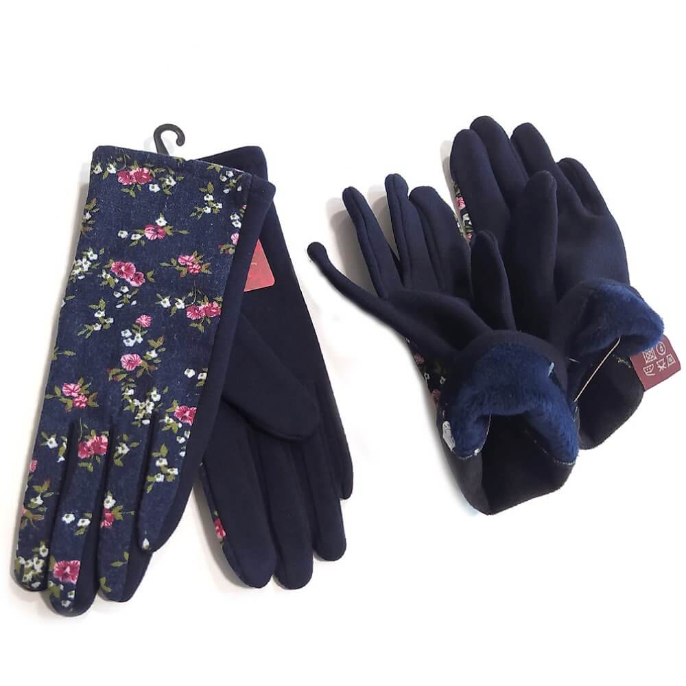 Handskar i marinblå nyans med blomstermönster