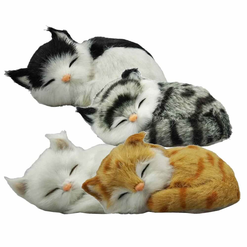 gosedjur sovande kattungar i färgerna svart-vit, grå tabby, vit och orange tabby