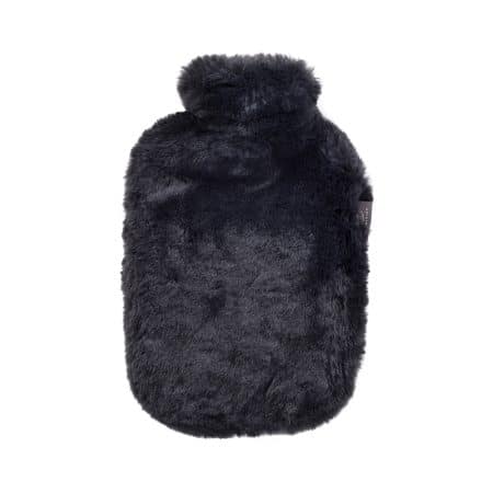 FASHY värmeflaska Cuddly Onyx, 2 liter med svart konstpälsfodral