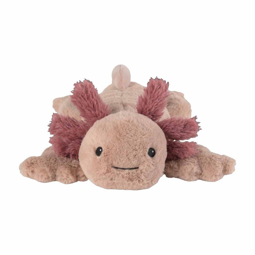 Warmies axolotl rosa gosedjur, ansikte med söt leende